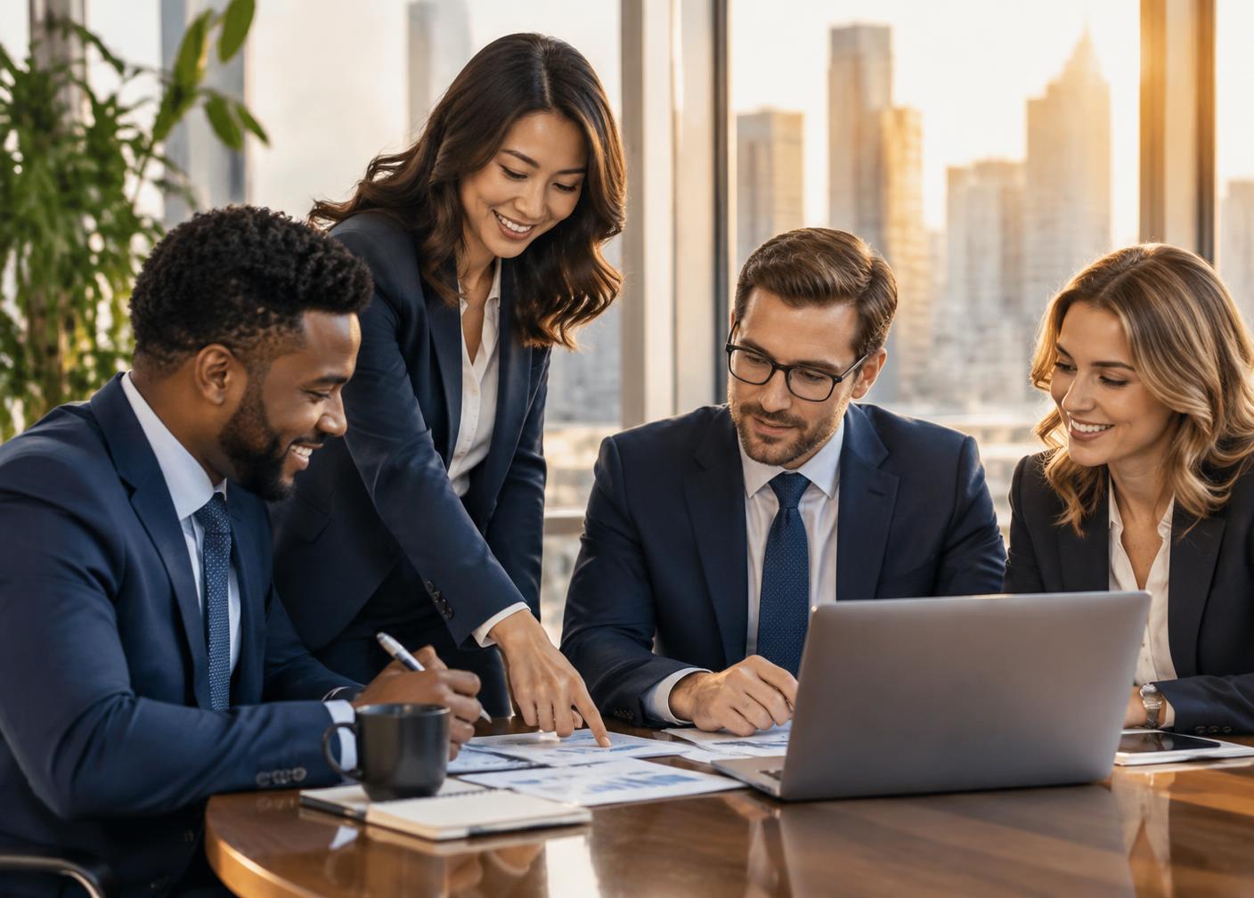 Sadrac Consulting advisors reviewing strategy with a client team